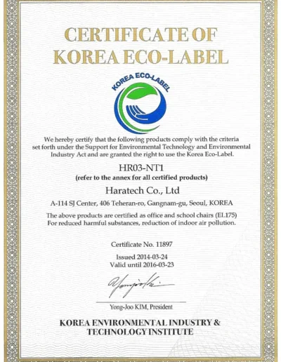 HARA STUHL KOREA ÖKO LABEL ZERTIFIZIERT