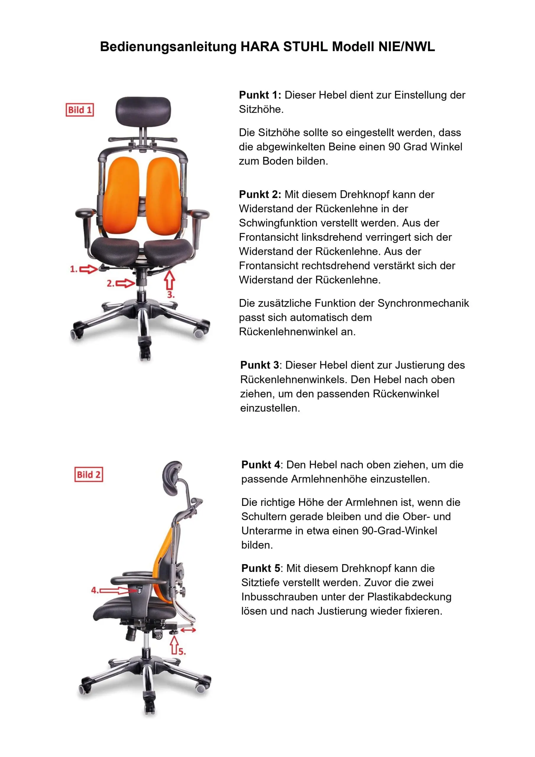 Bedienungsanleitung HARA STUHL Modell NIE und NWL