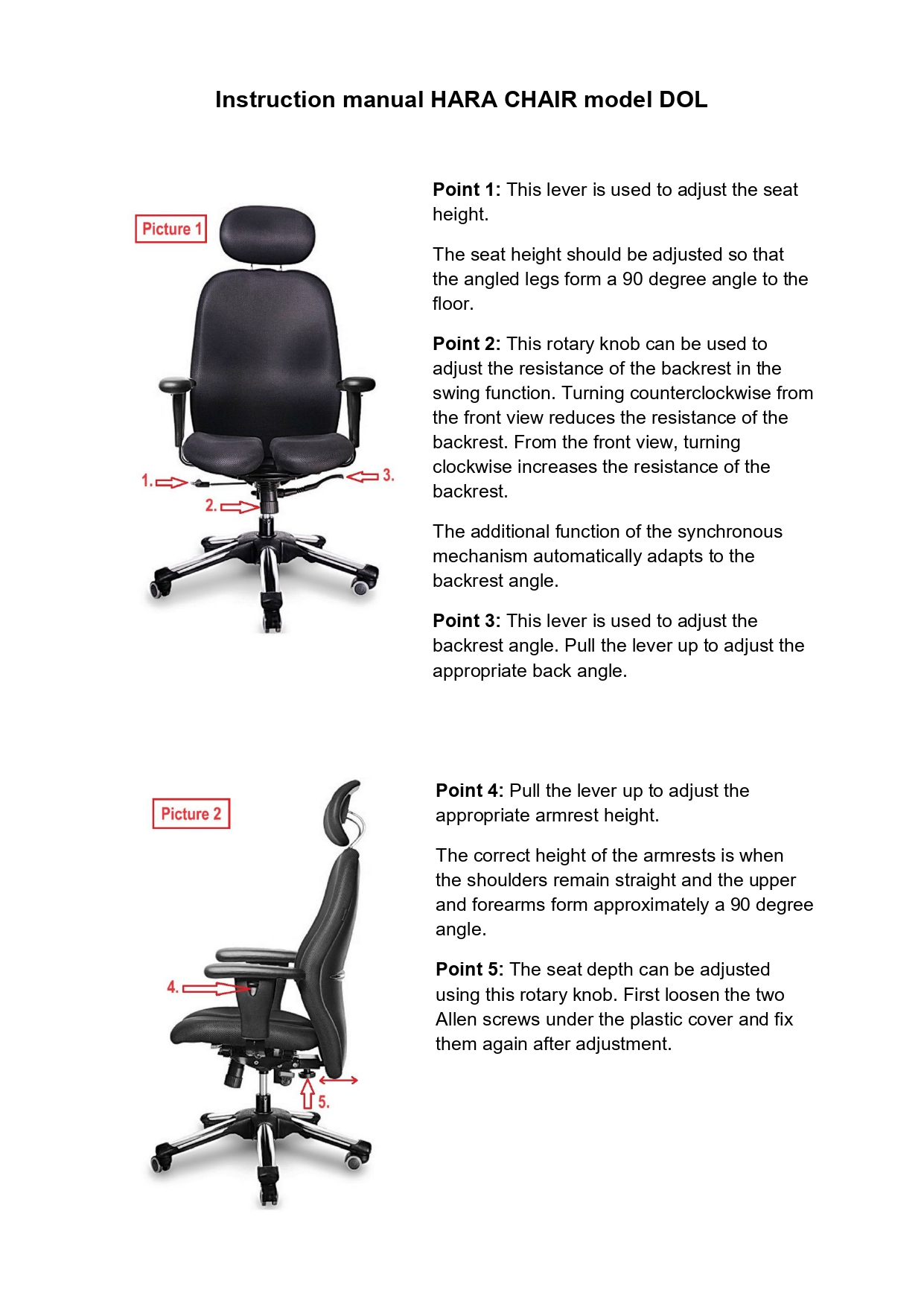 Instruction manual HARA CHAIR model DOL